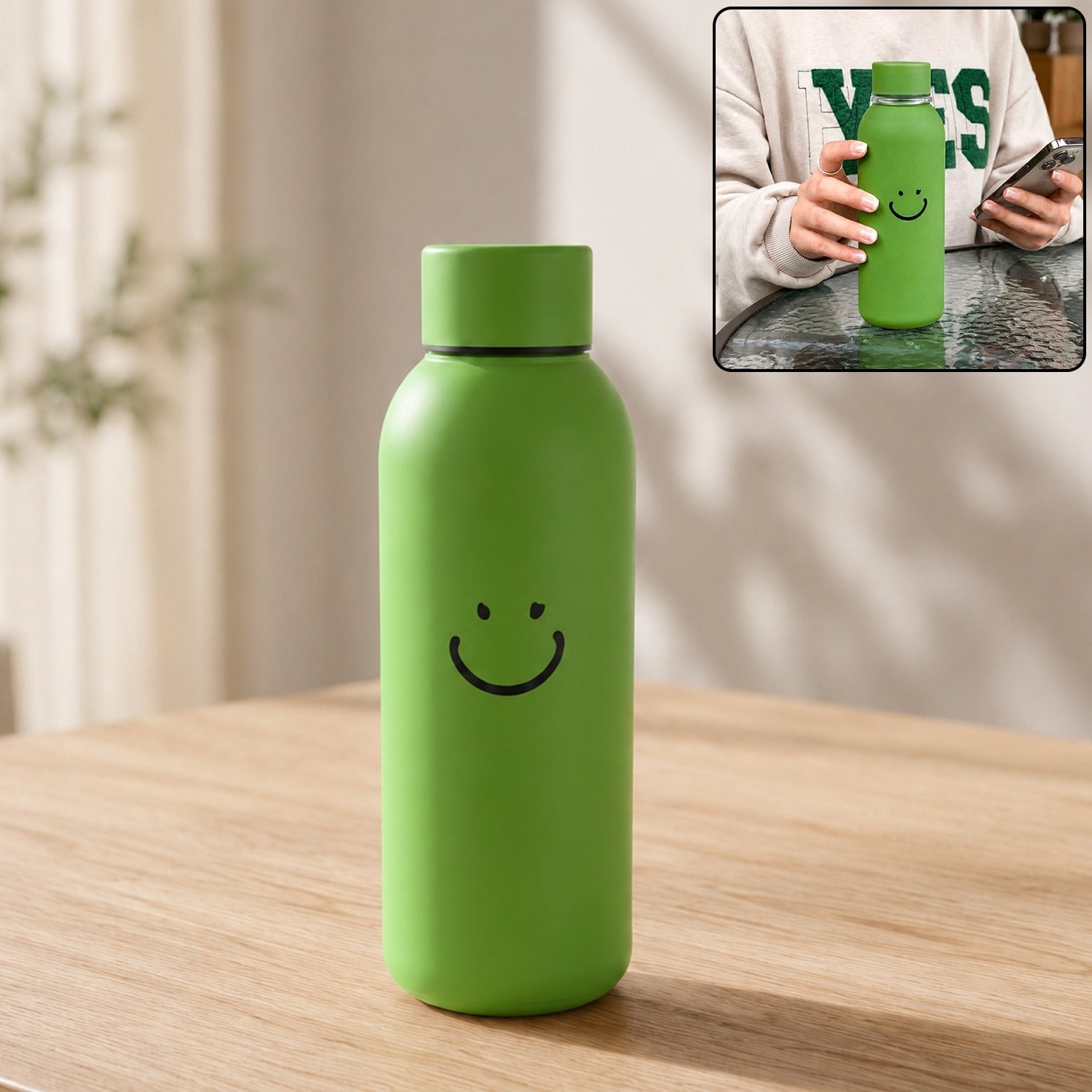 400 ML Smiley Face Glass Travel Water Bottle with Silicone Sleeve (1 Pc)