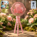 Rechargeable portable LED fan with flexible tripod stand on a wooden desk