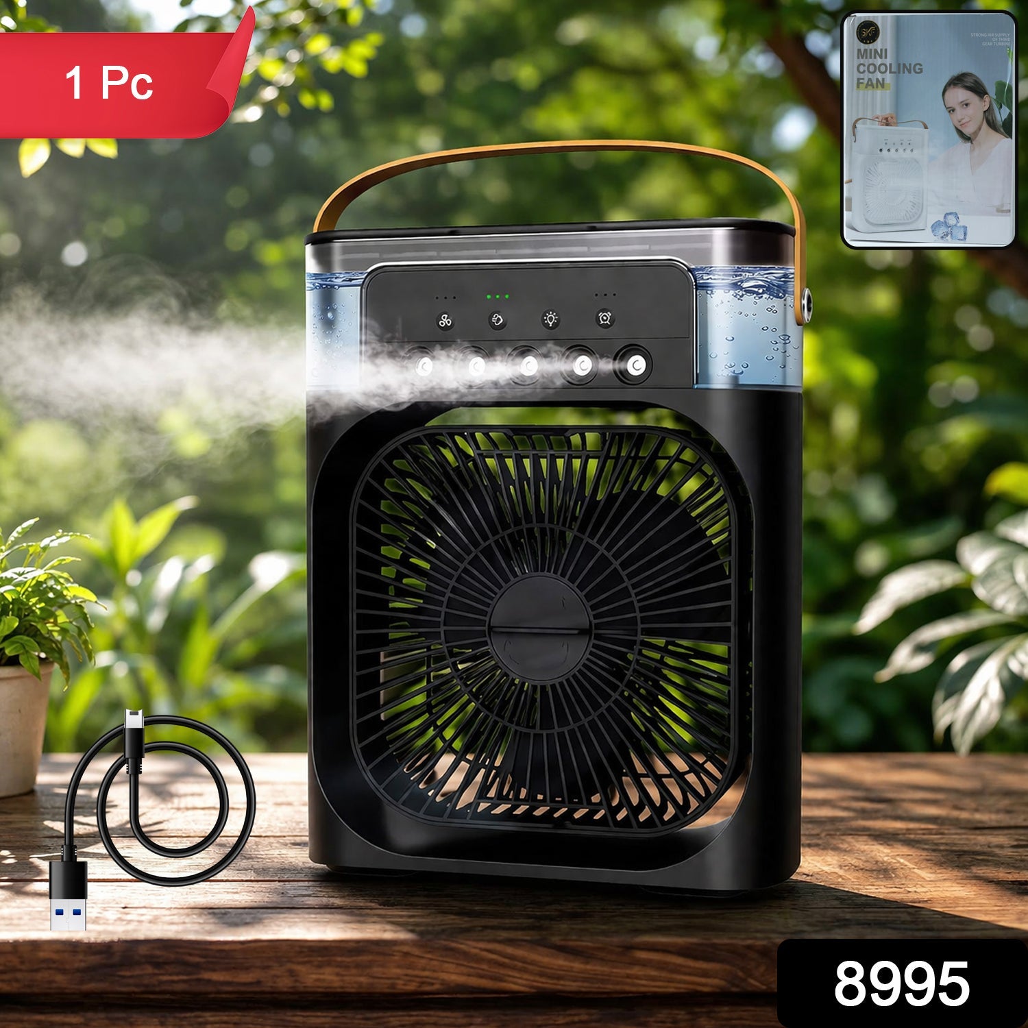 Lifestyle shot showing portable air cooler fan in use