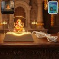 3D Lord Ganesha acrylic LED night lamp with wooden base on table