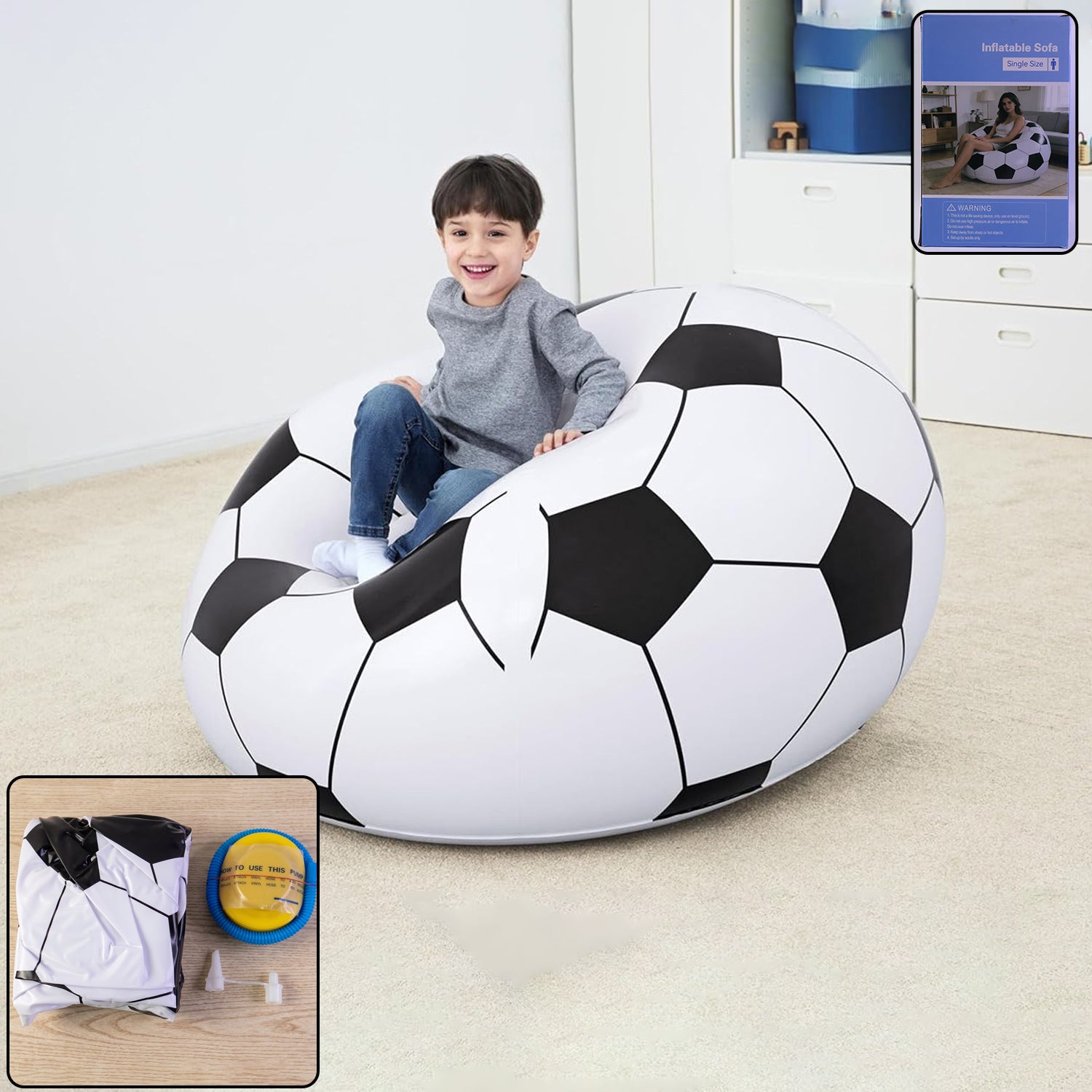 Inflatable soccer ball lounge chair