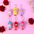 Mini doll hanging keychain set with 6 colorful cute cartoon charms