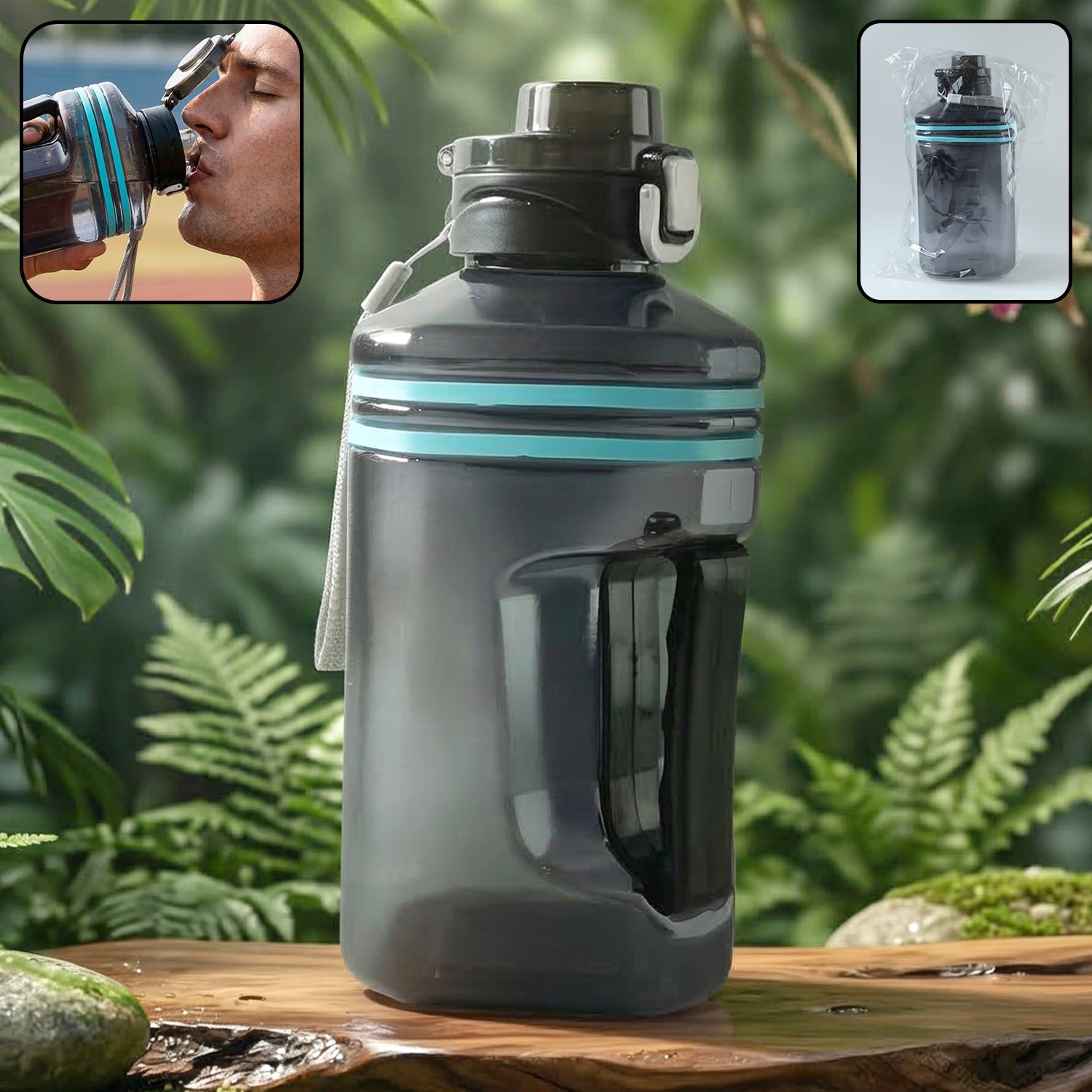 Large capacity square water bottle with handle for easy grip