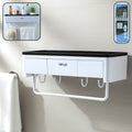 Wall mounted bathroom storage rack organizer with shelf and hooks