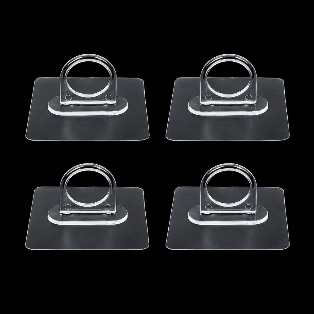 Adhesive plastic wall hook 4-piece set mounted on wall for home organisation