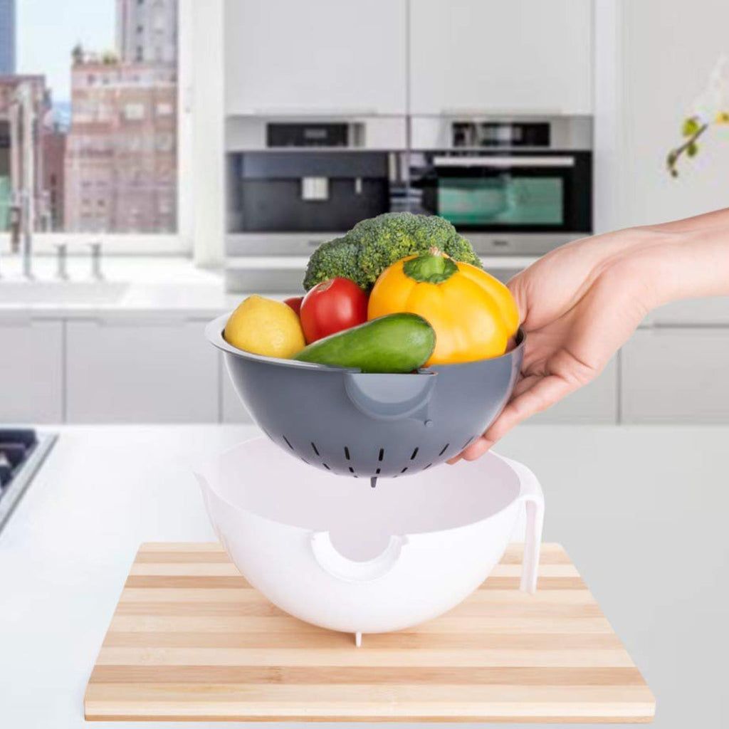 Kitchen vegetable washing basket with drain