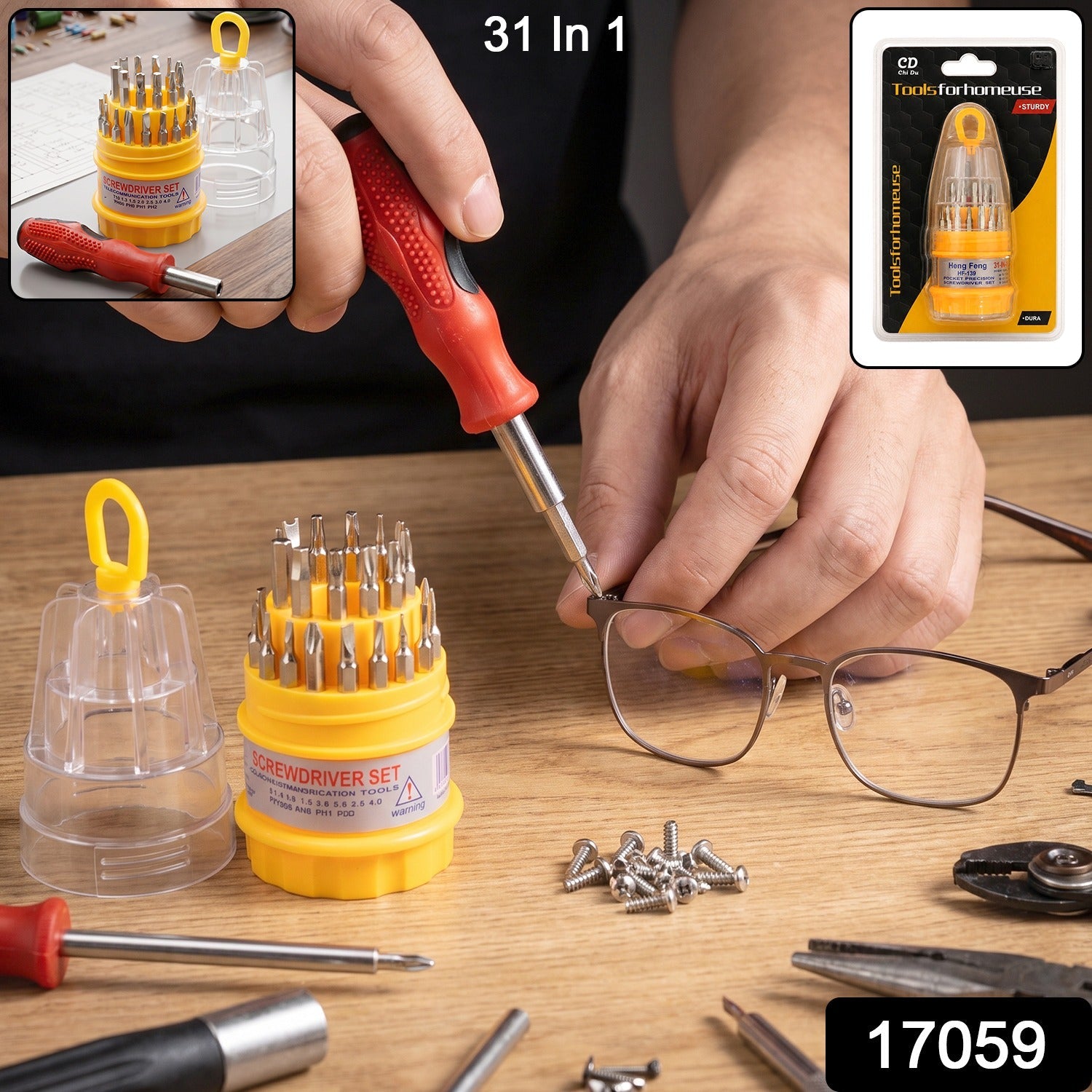 Precision screwdriver kit with 31 bits for electronics repair