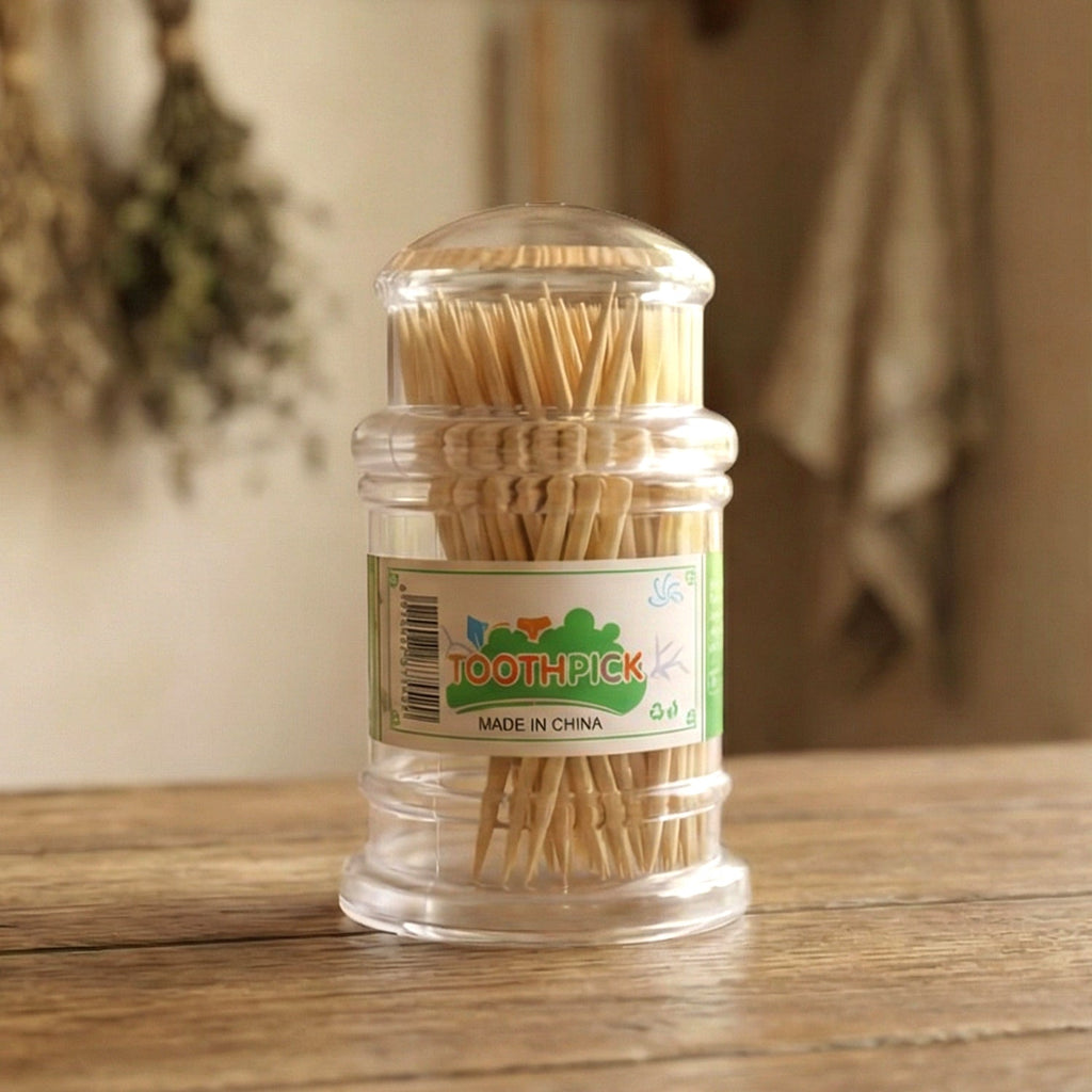 Compact wooden toothpick dispenser box for organized storage