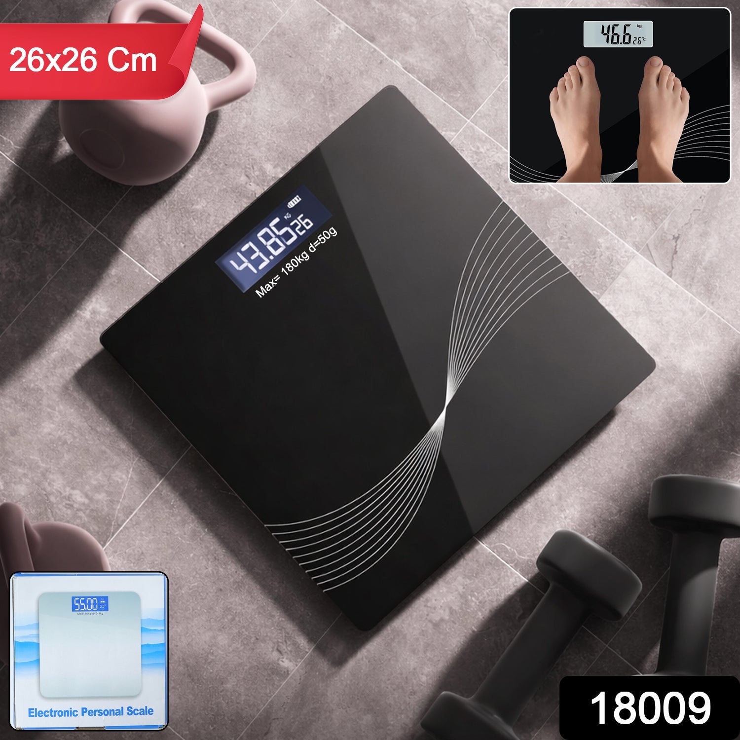 Slim side view of the digital personal weight scale with tempered glass surface