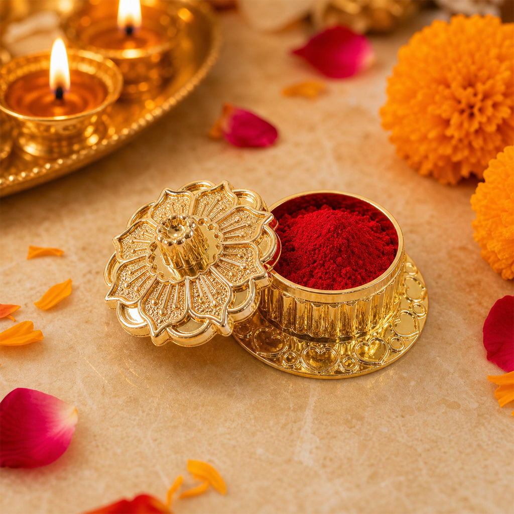 Kankavati on pooja thali with religious items
