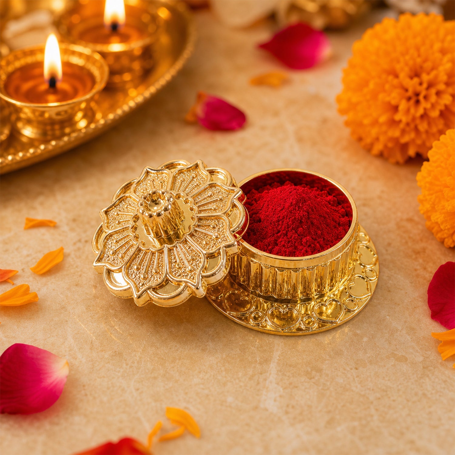 Kankavati on pooja thali with religious items