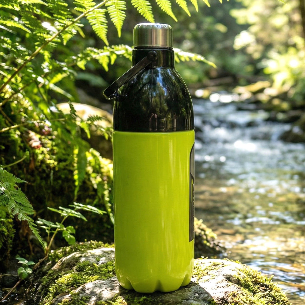 Wide mouth of the large capacity water bottle shown open for effortless filling and cleaning.