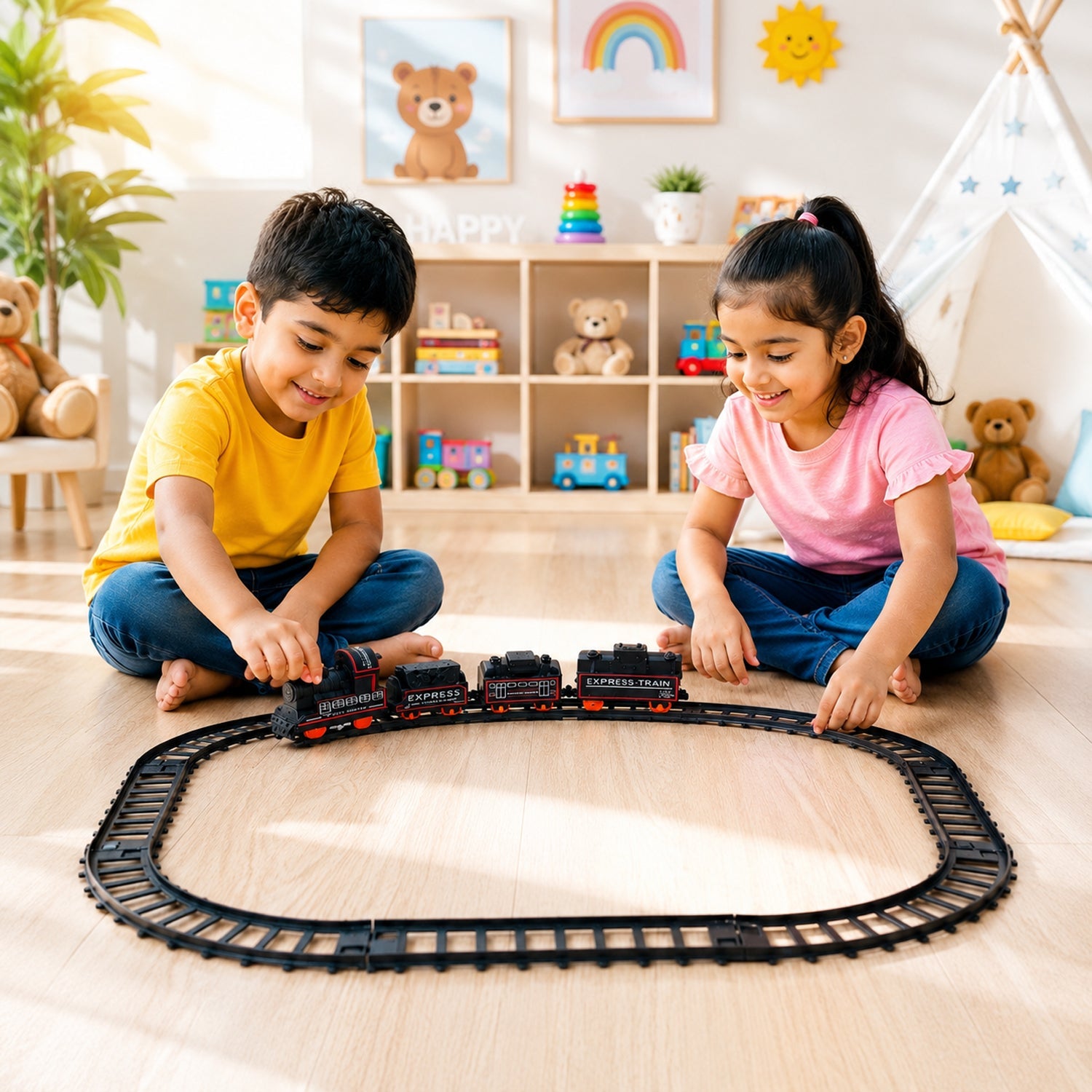 Kids’ gift train track set ideal for indoor play and parties
