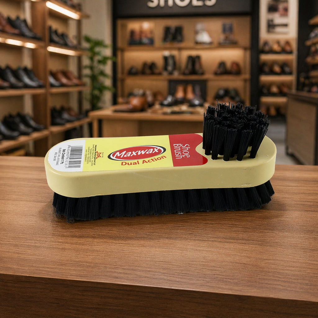 Maxwax dual action shoe cleaning brush tool for daily footwear maintenance.
