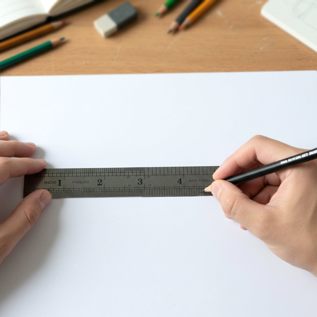 Steel measurement scale and straight edge ruler