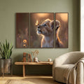 Vibrant Lion Cub 3 panel MDF wall art for kids' room decor