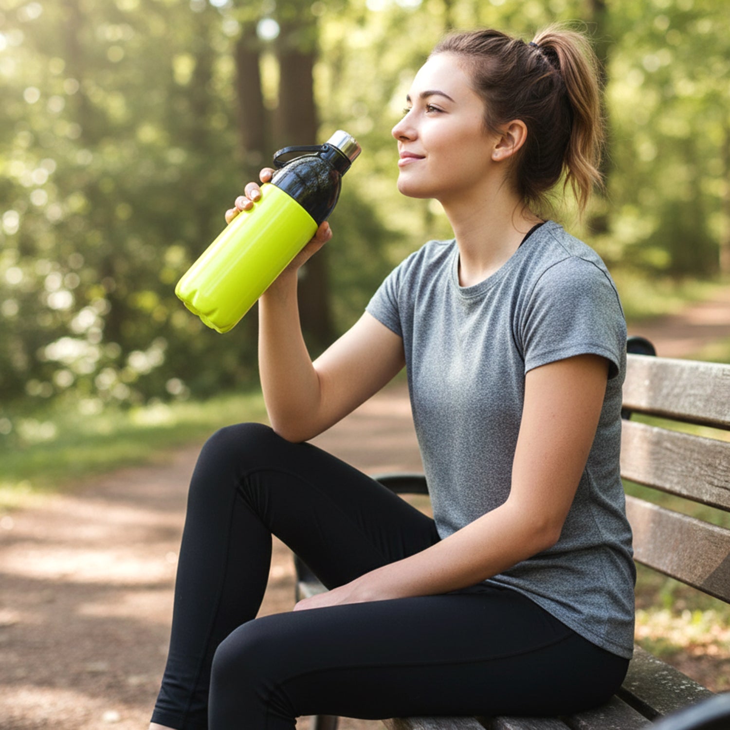 Durable water bottle placed on an office desk, perfect for staying hydrated during work hours.