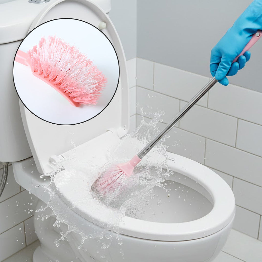 Toilet cleaning brush with long handle and dense bristles for effective bathroom cleaning