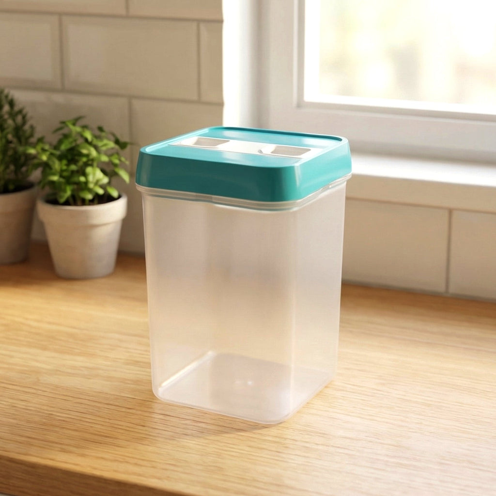 Side view of plastic storage container with easy-open lid