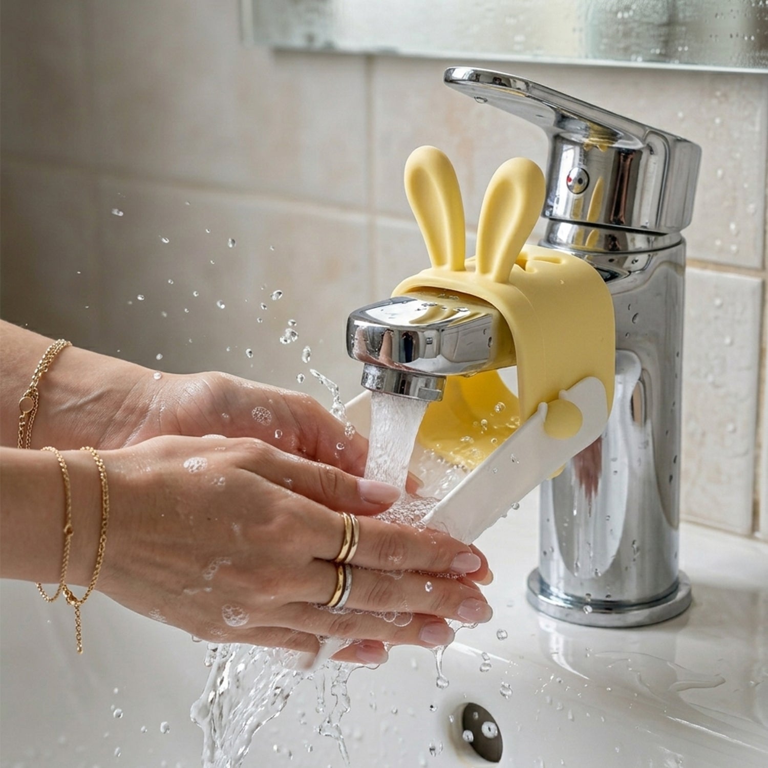 Baby sink faucet extender featuring a child-friendly design.