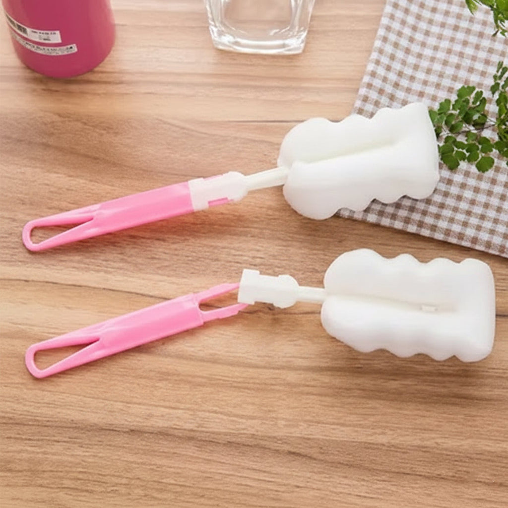 Extended 32 cm silicone bottle cleaning brush reaching into a tall flask.