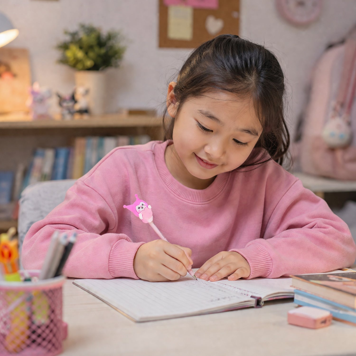 Playful cartoon pencil topper, a delightful accessory for arts and crafts.
