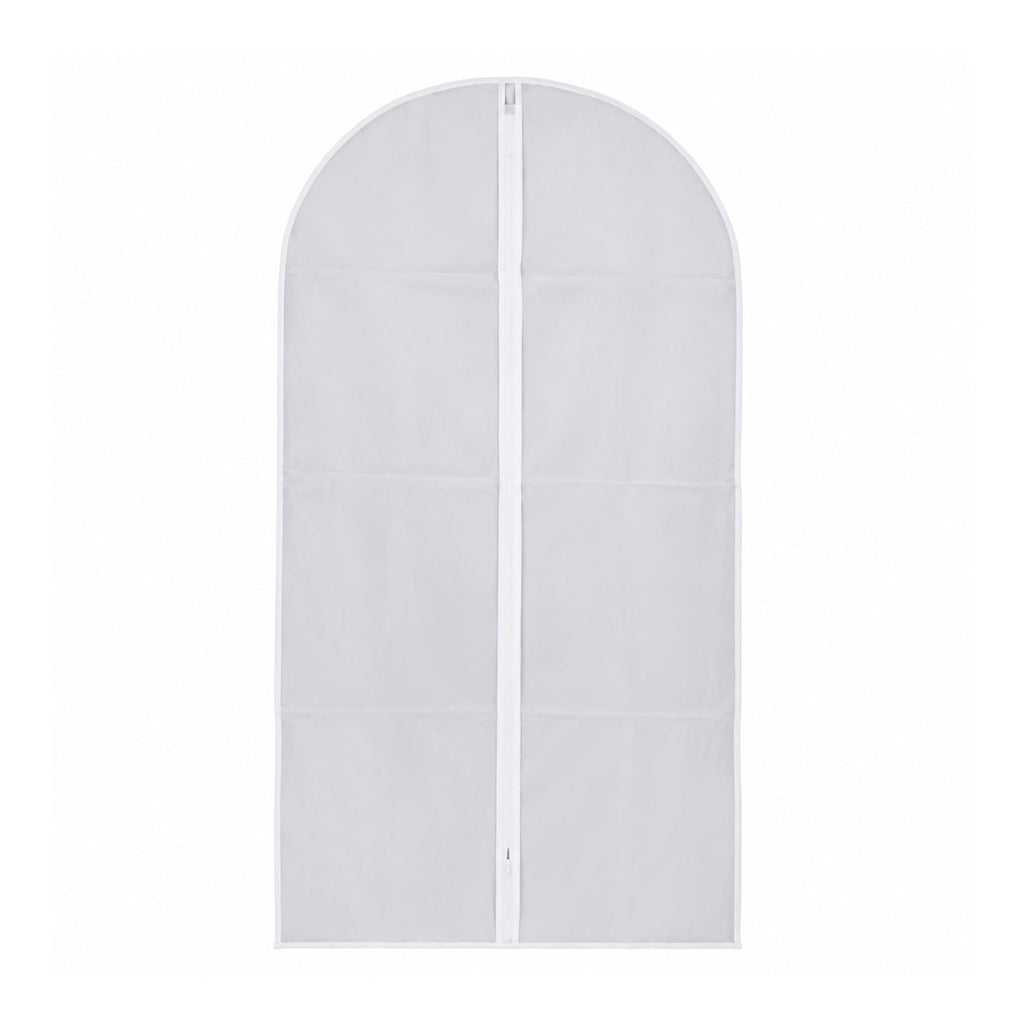 Front view of the space-saving foldable suit cover on a clean white background.