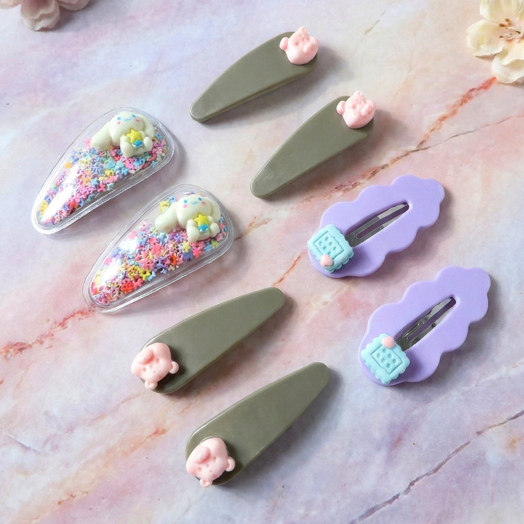 Decorative girls hair clips included in the kids hair styling set