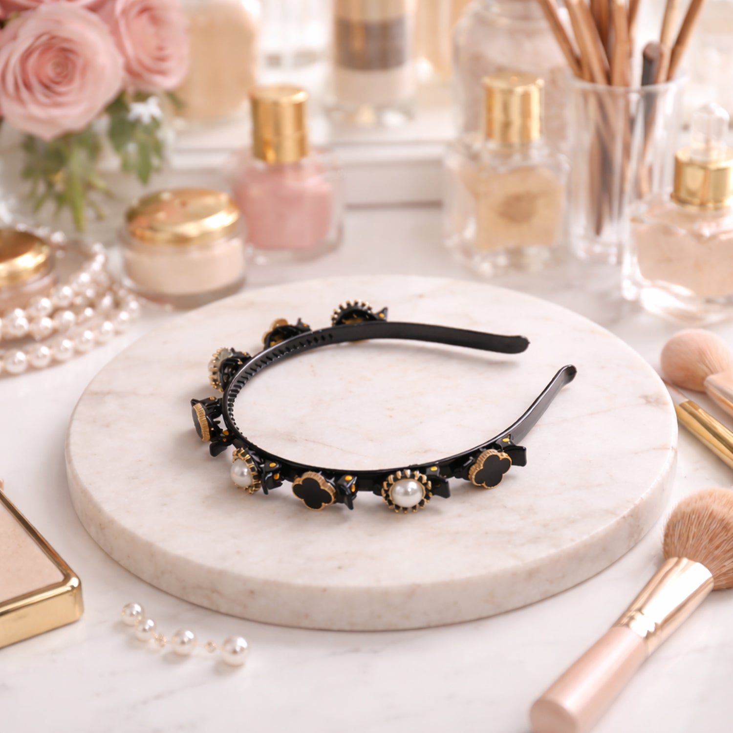 Elegant black gold headband suitable for parties and daily styling