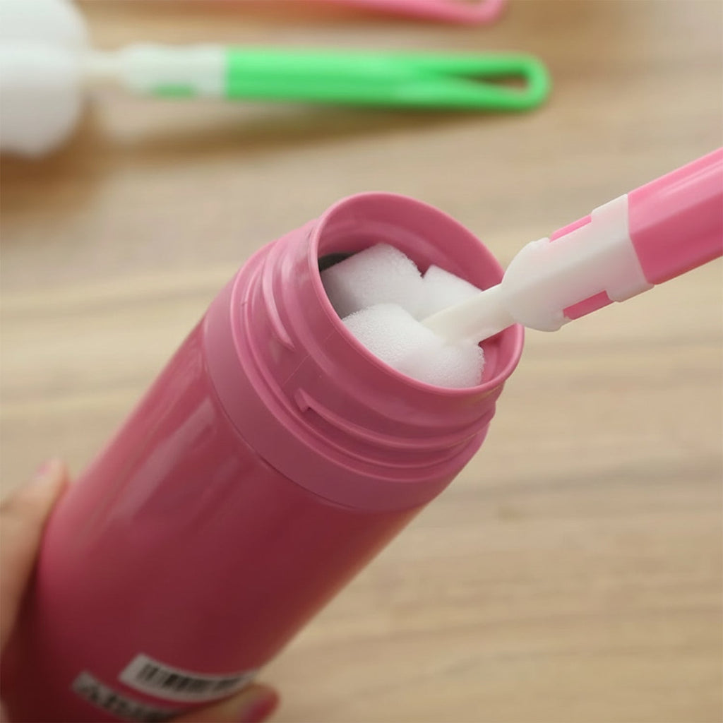 Flexible silicone bottle cleaning brush head for gentle, scratch-free cleaning.