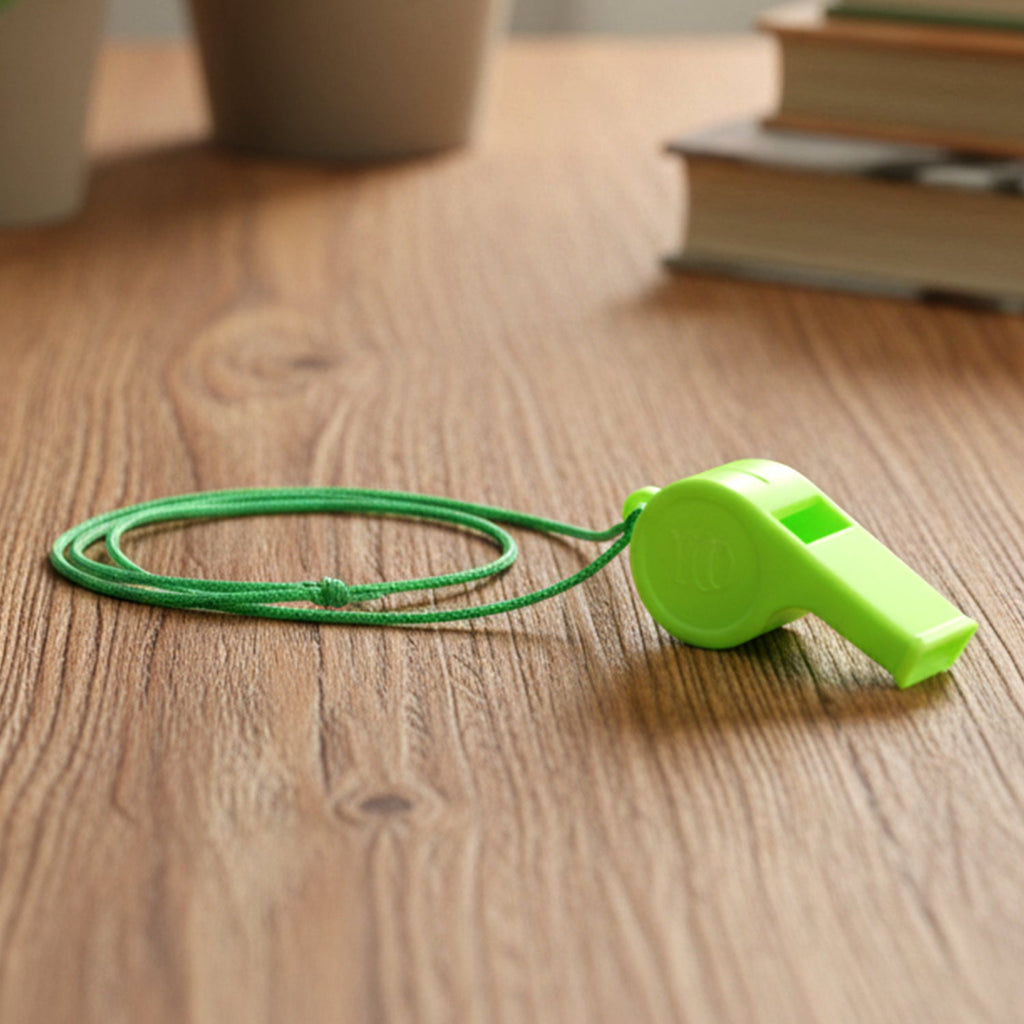 Plastic safety whistle with lanyard cord for outdoor safety