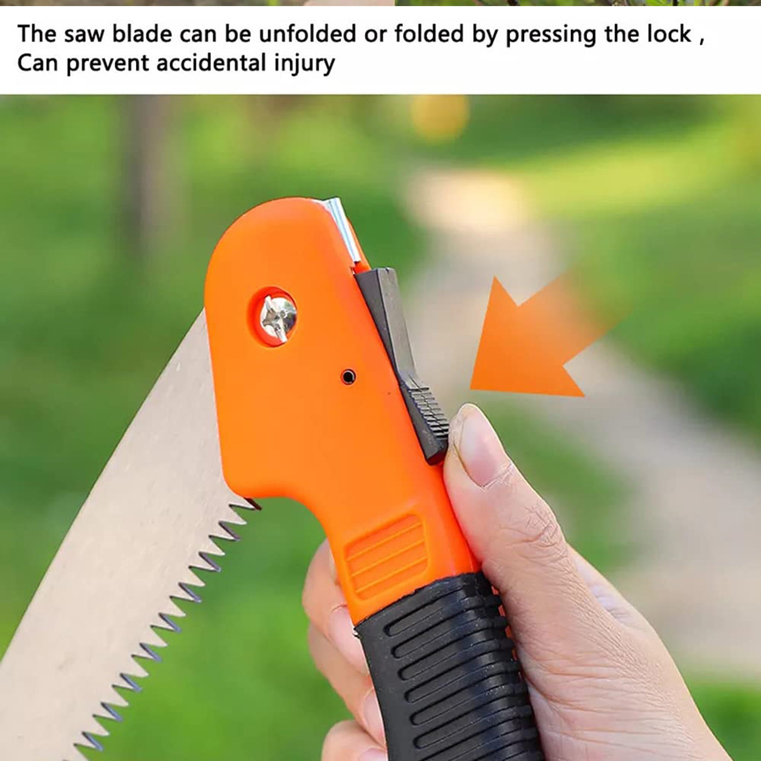 Compact folding garden hand saw ideal for pruning and cutting branches