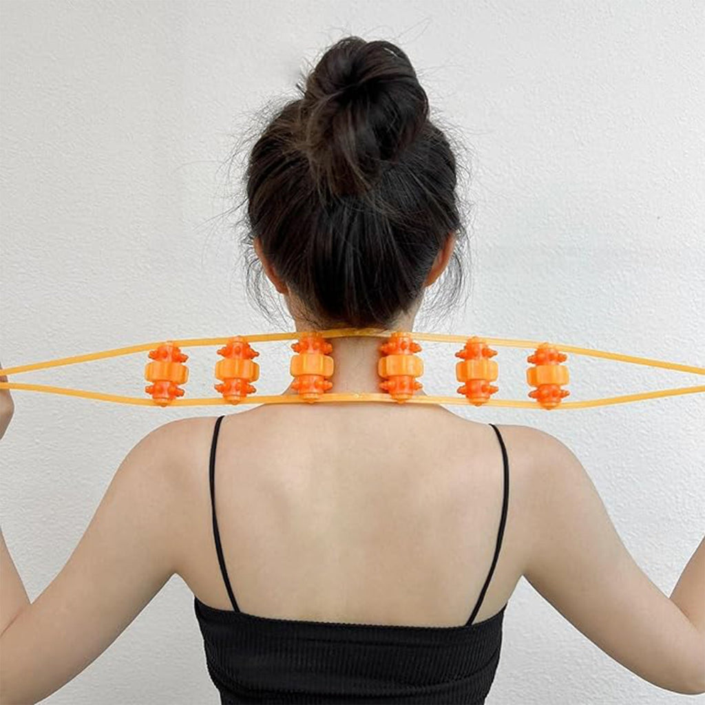 Handheld back massage roller rope on a clean white background