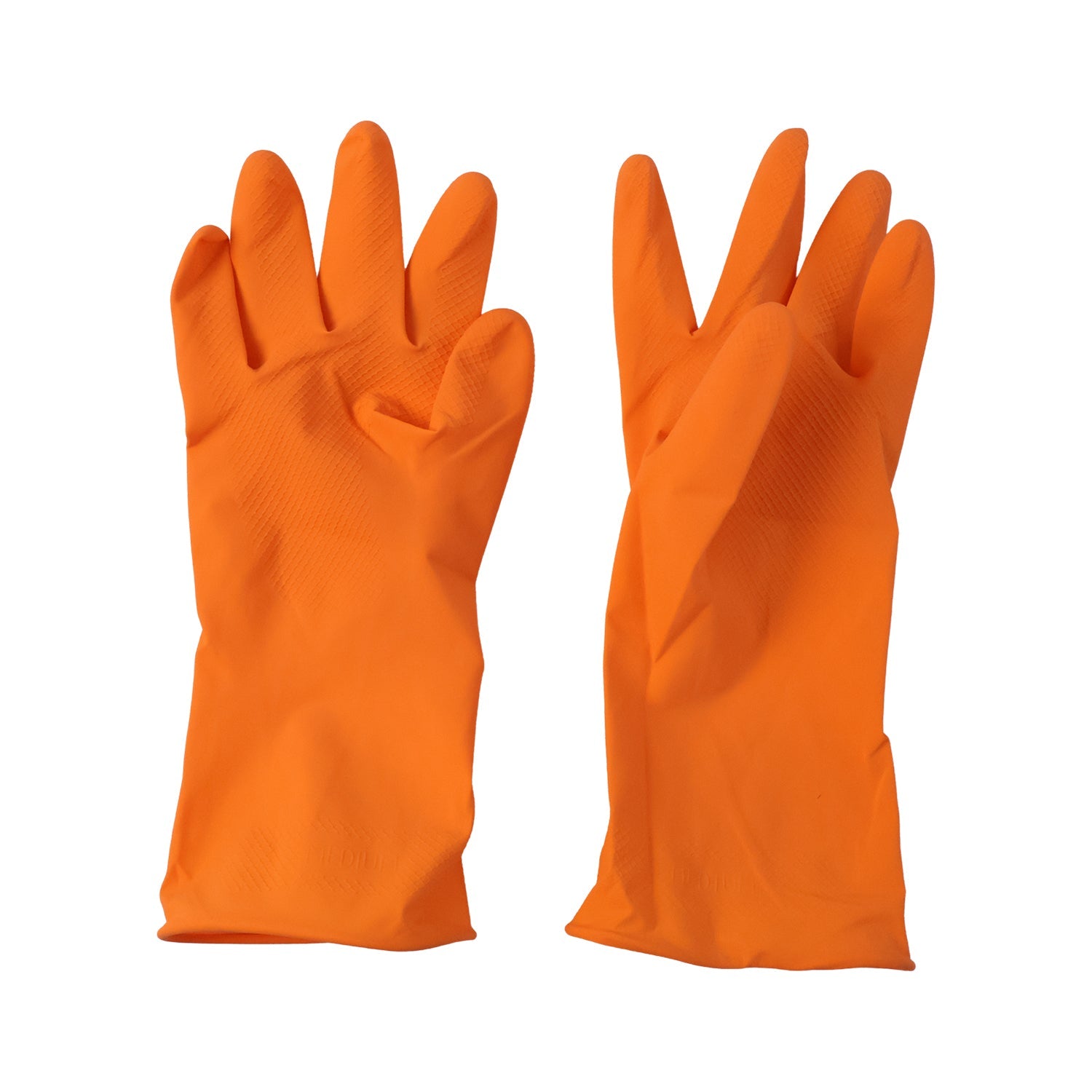 Reusable medium orange rubber gloves for household use