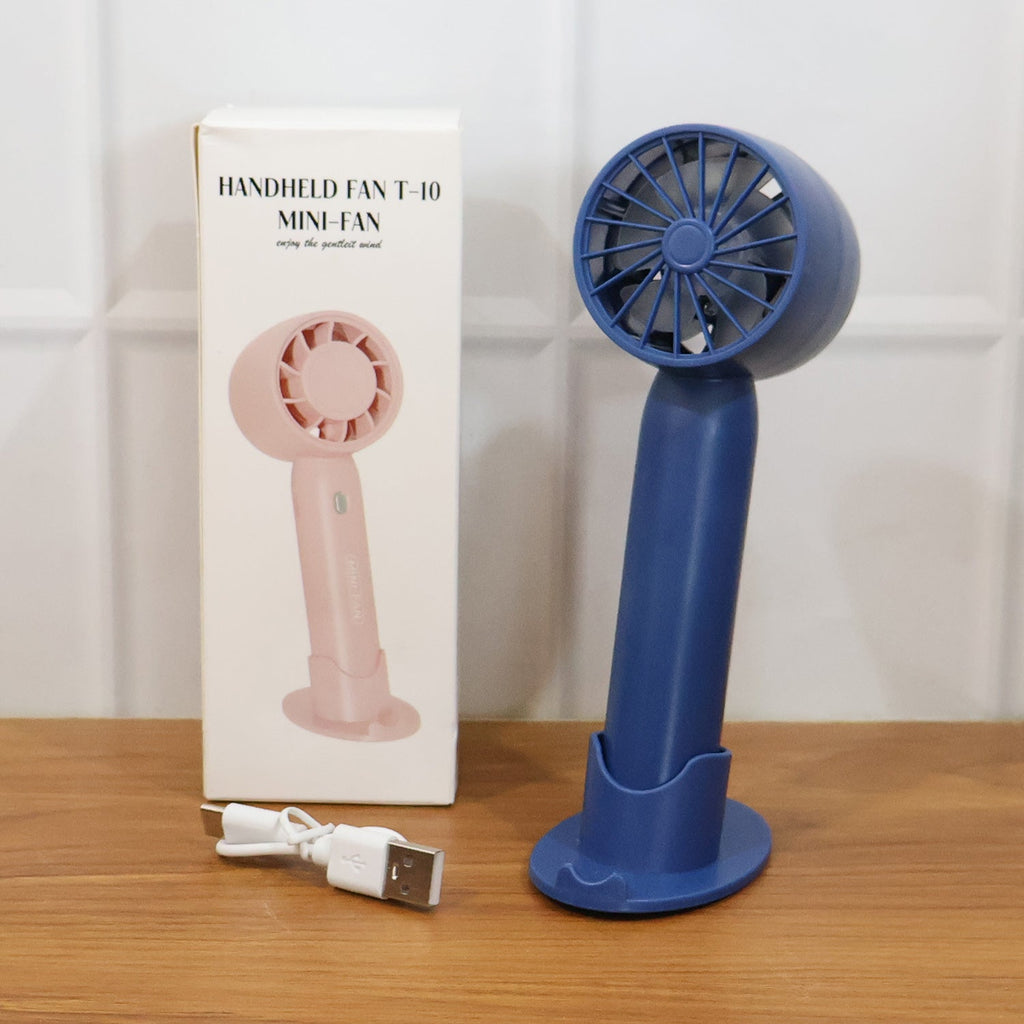 Comparison shot of rechargeable mini handheld fan size and design