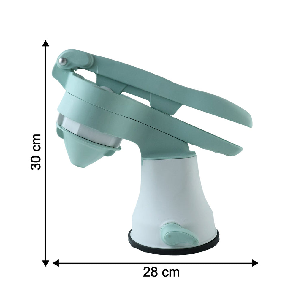 Manual fruit juicer parts displayed for reference