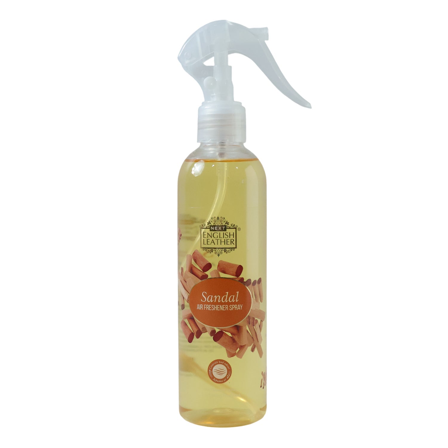 Side view of air freshener spray bottle with sandal fragrance