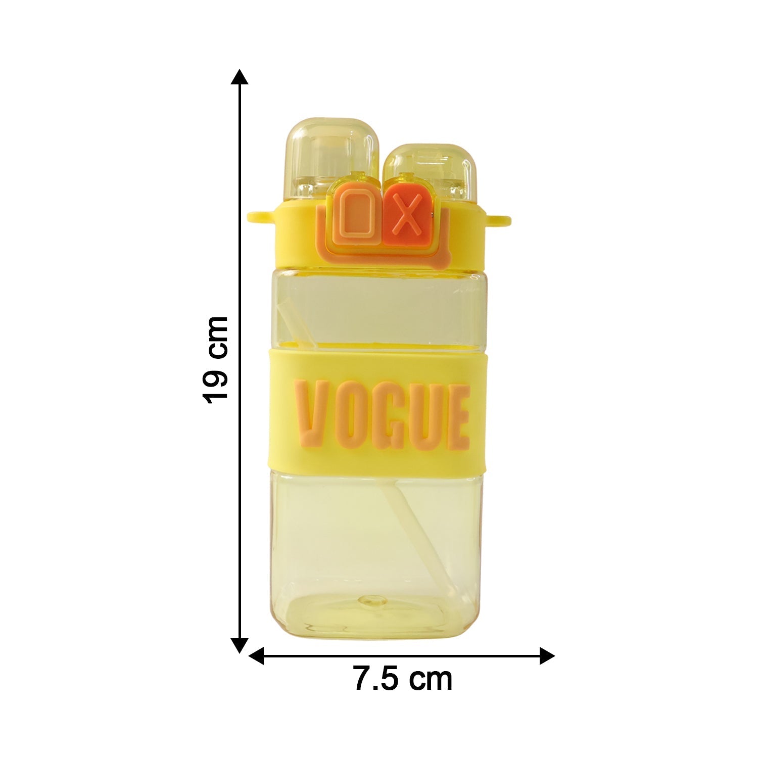 Graphic illustrating features of the girls dual compartment water bottle, including BPA-free plastic.