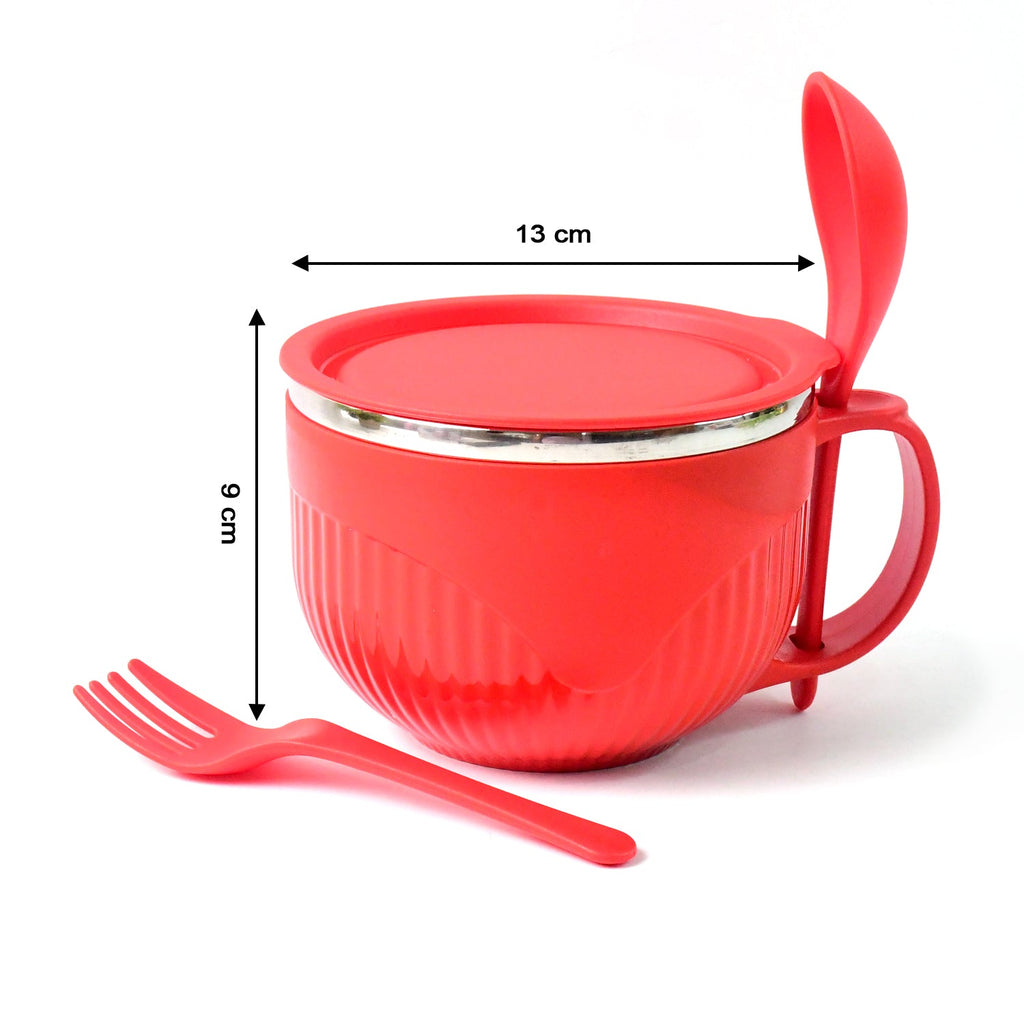 View of the insulated soup bowl from a different angle, highlighting its compact design.