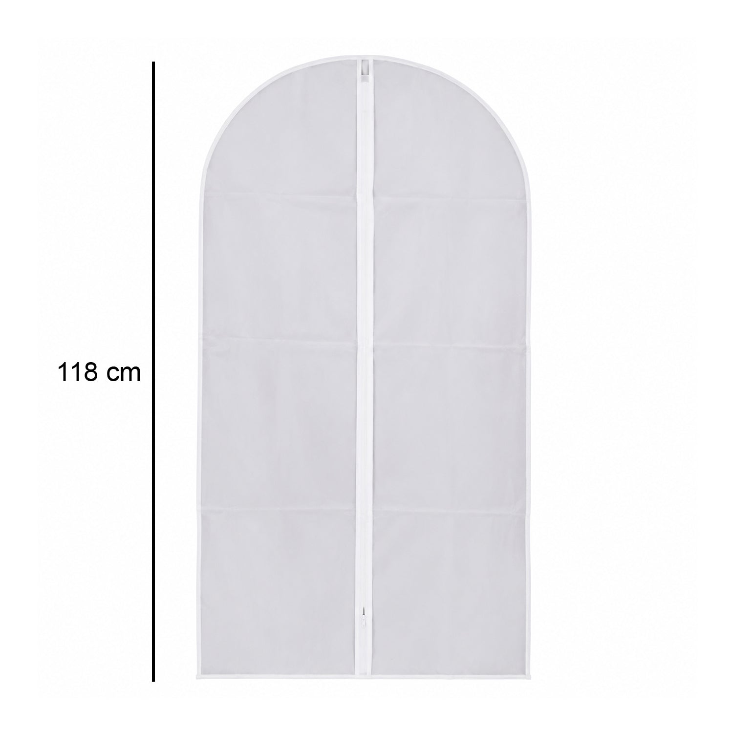 Visual illustrating the 118 cm length of the suit cover for long garments.