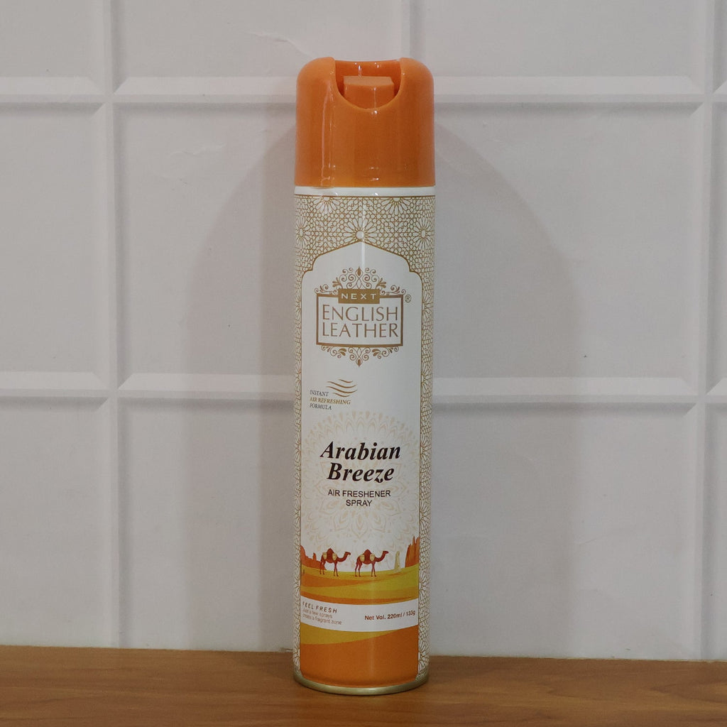Stylish packaging of Arabian Breeze fragrance spray. room & air freshener
