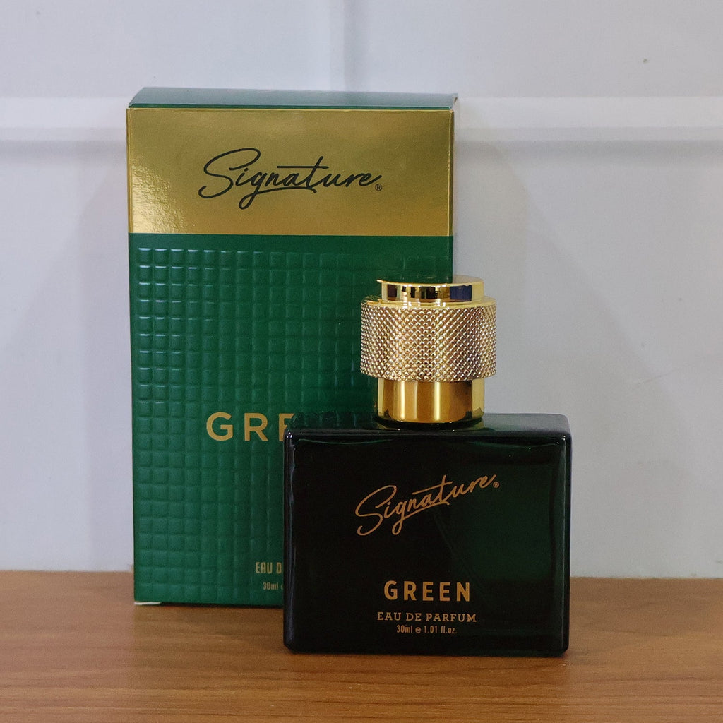Premium green eau de perfume fragrance in stylish bottle