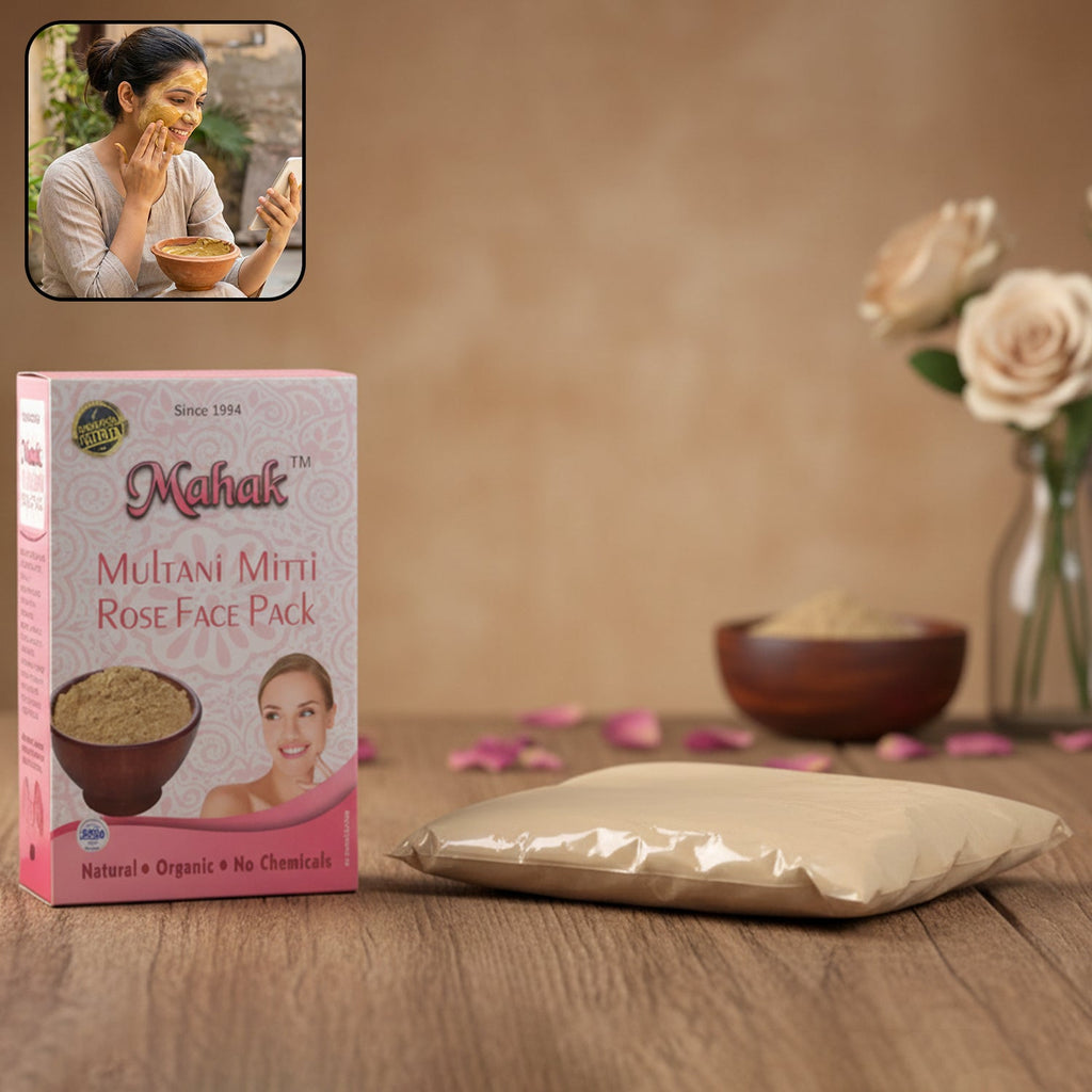 Jar of Multani Mitti and Rose face pack powder for skincare