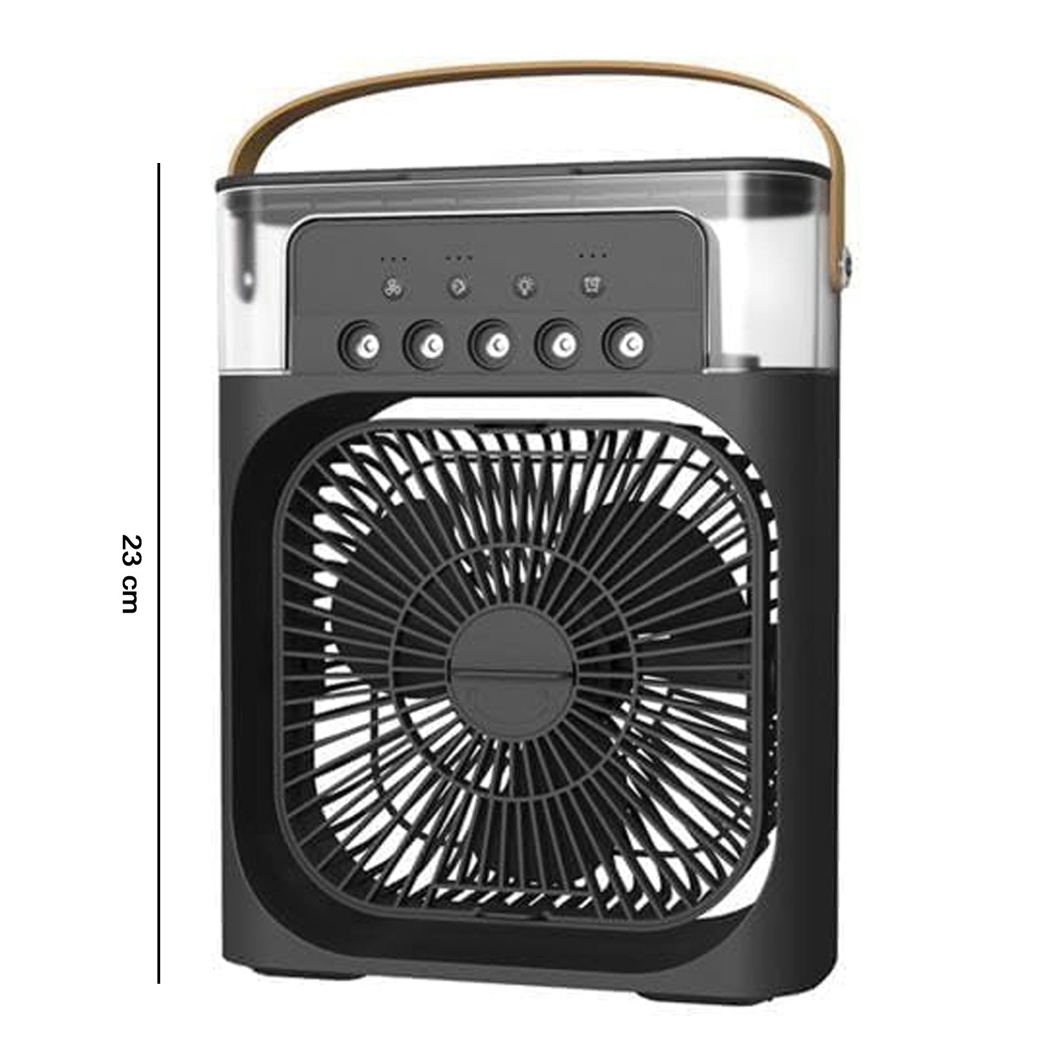 Specs detail shot of portable air cooler fan