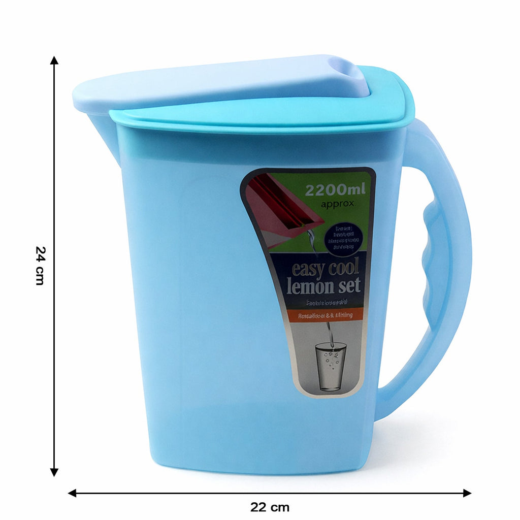 Easy pour water jug with lid and handle for spill-free serving of beverages