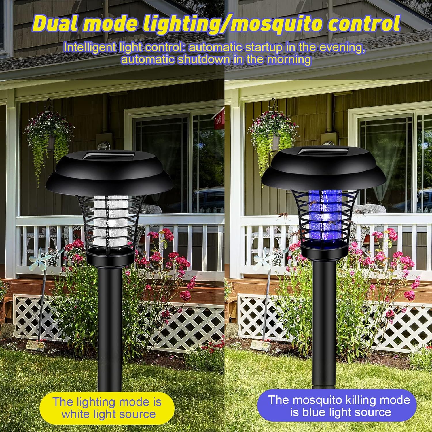 Solar insect trap light designed for garden and yard pest control