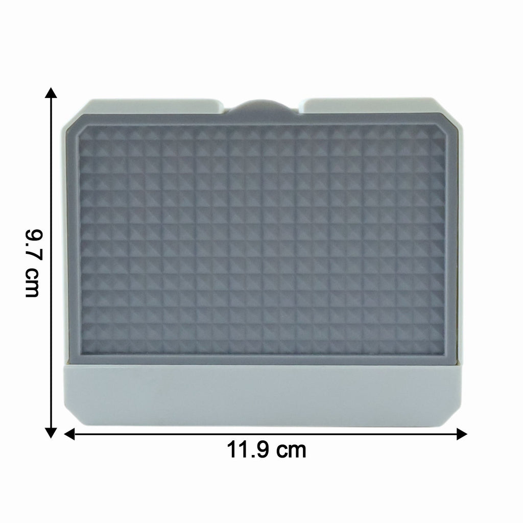 Close-up view of self-draining tray soap holder for wash basins