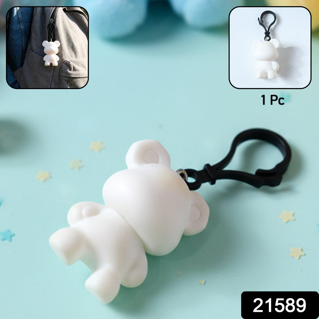 Cute cartoon bear figure keychain hanging from bag zipper pull