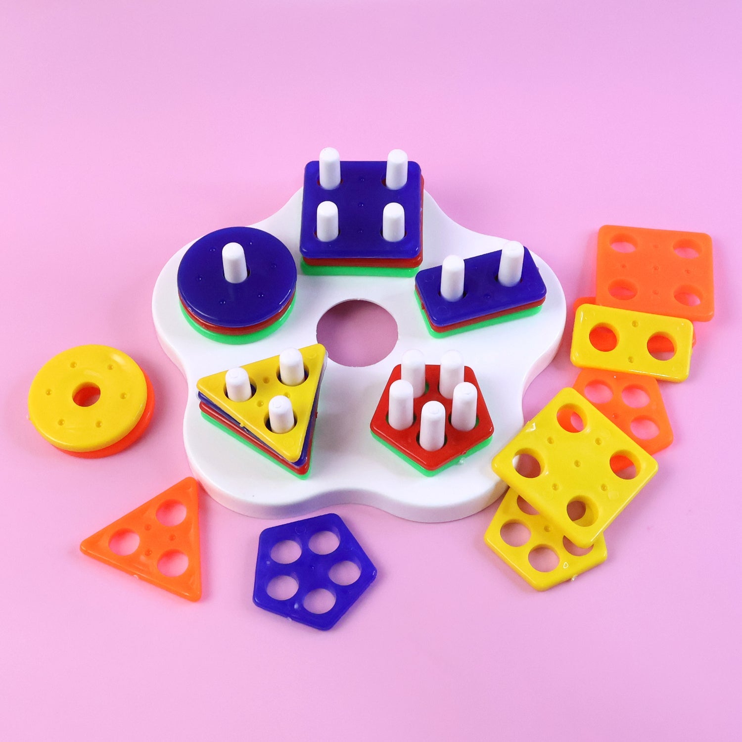 Various colorful geometric shapes designed for toddler stacking sorter puzzle toy