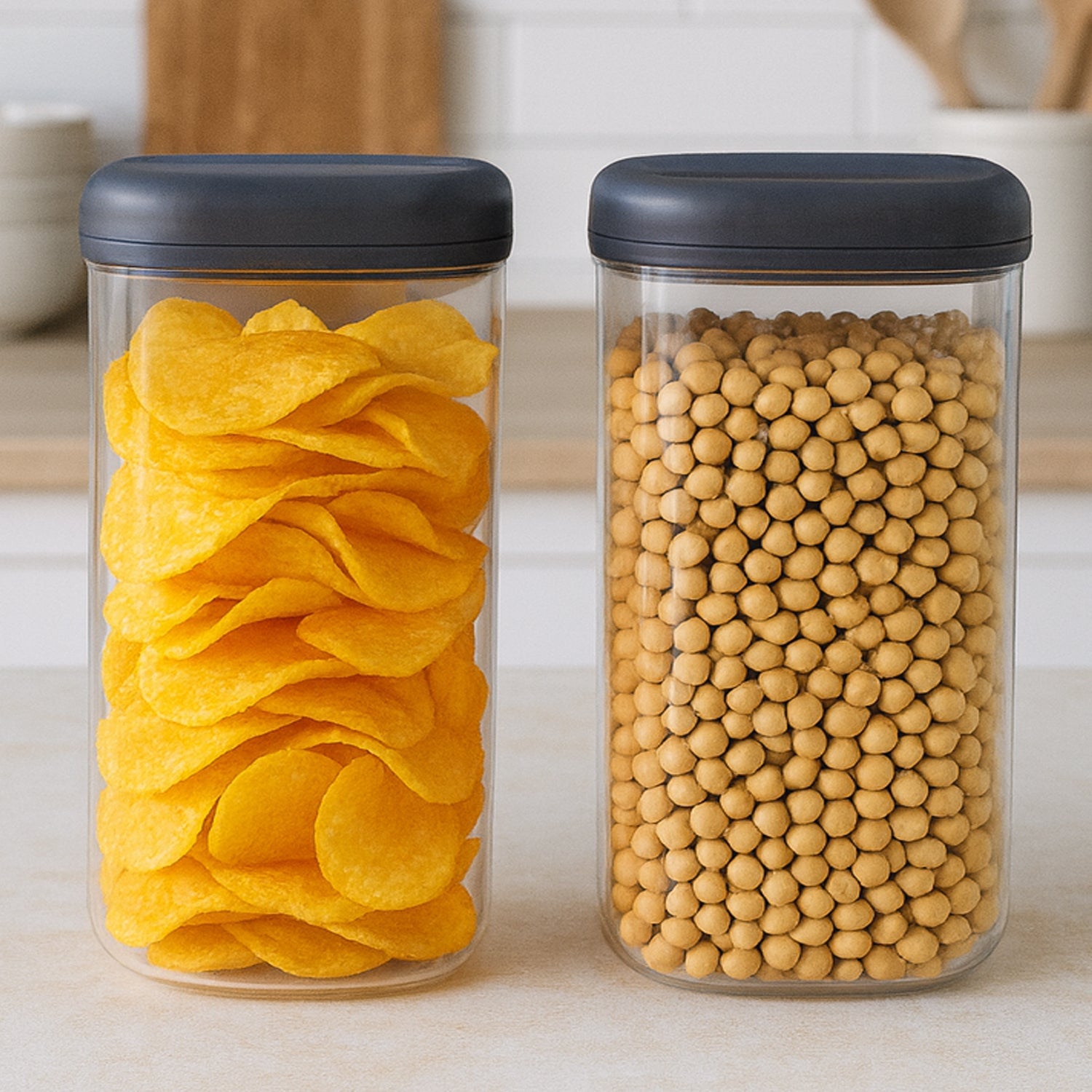 Airtight food storage jar ideal for snacks and pulses